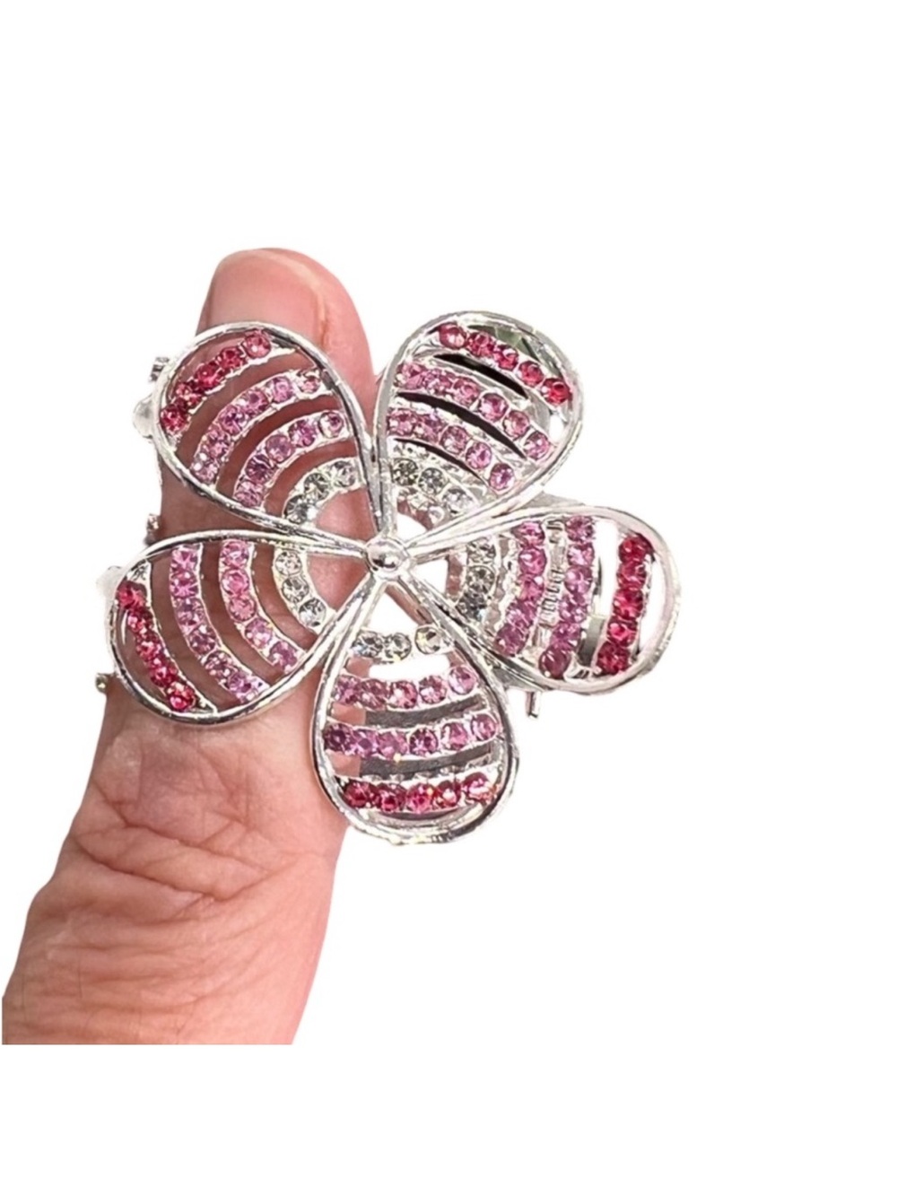 Elegant Silver and Pink Floral Hair Clip Claw Accessory FINAL PRICE DROP